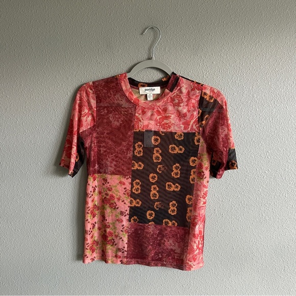 Porridge Tops - NWT Anthropologie Porridge Floral Patchwork Sheer Mesh T-Shirt XS